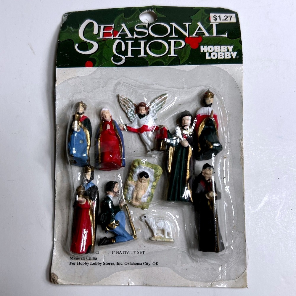 Vintage Hobby Lobby Seasonal Shop 1" Nativity Set 9 Piece Miniature Figures NOS